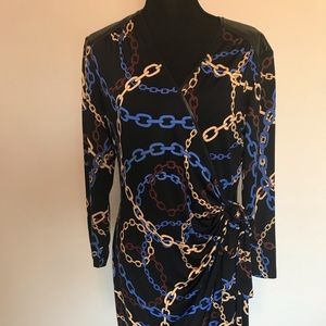 Caché Faux Leather Trim Wrap Dress